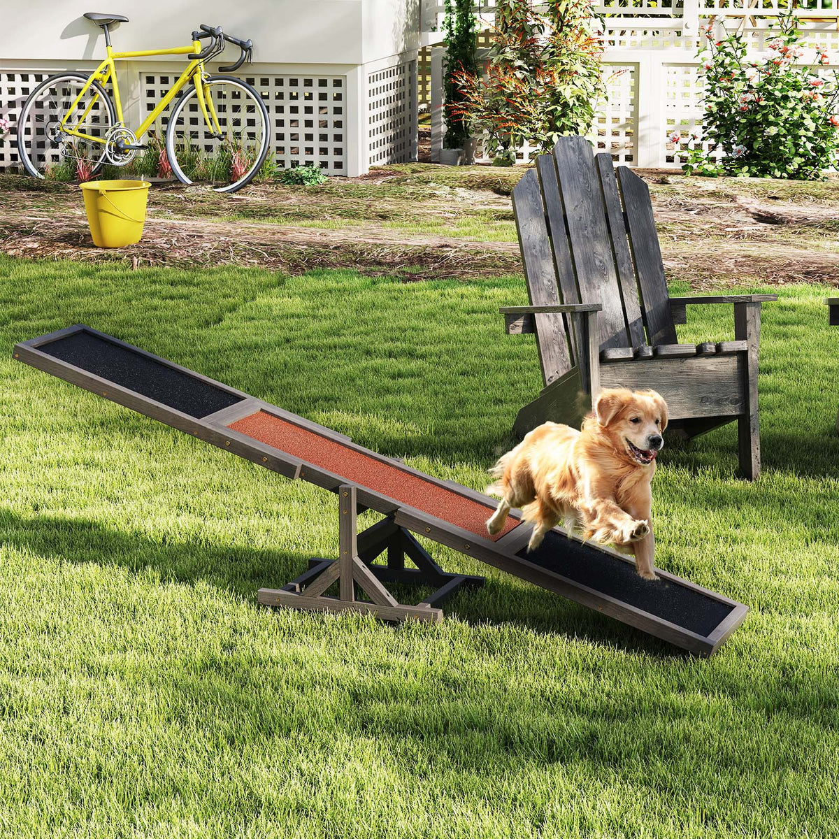 Dog Outdoor Run Game Toy - White Wooden Agility Seesaw for Obstacle Course Training