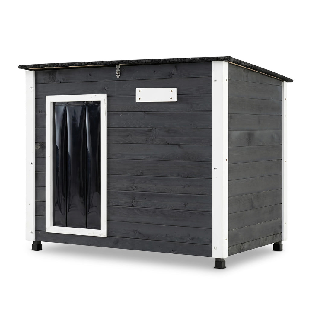 Wooden Dog House Outdoor with Spruce Frame, Removable Floor & Asphalt Roof - PVC Curtains S Variation