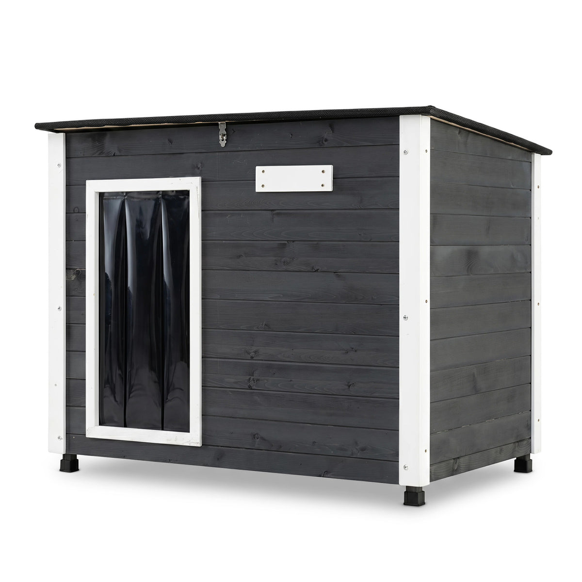 Wooden Dog House Outdoor with Spruce Frame, Removable Floor & Asphalt Roof - PVC Curtains S Variation