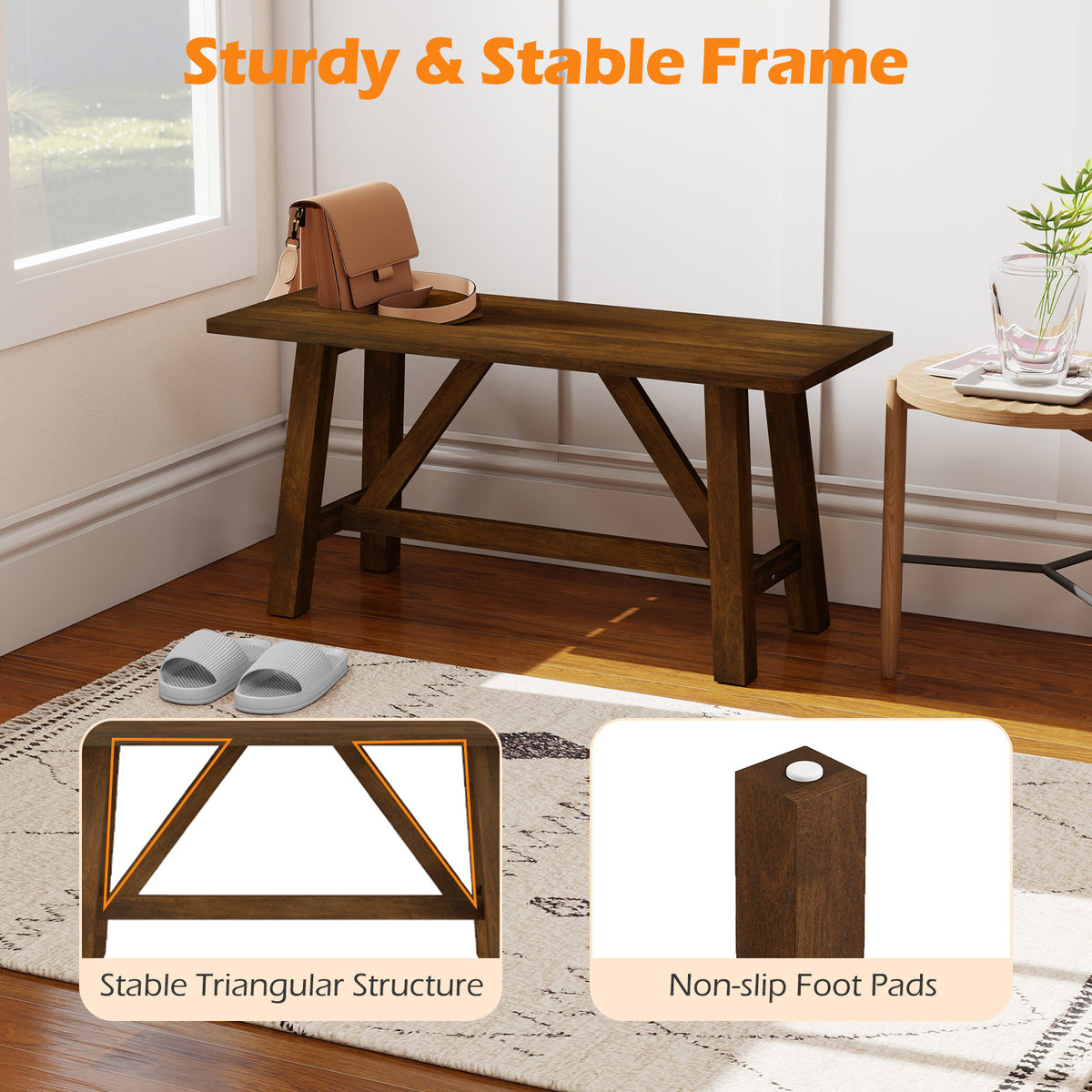 Wooden Entryway Bench Farmhouse Dining with 400 LBS Weight Capacity