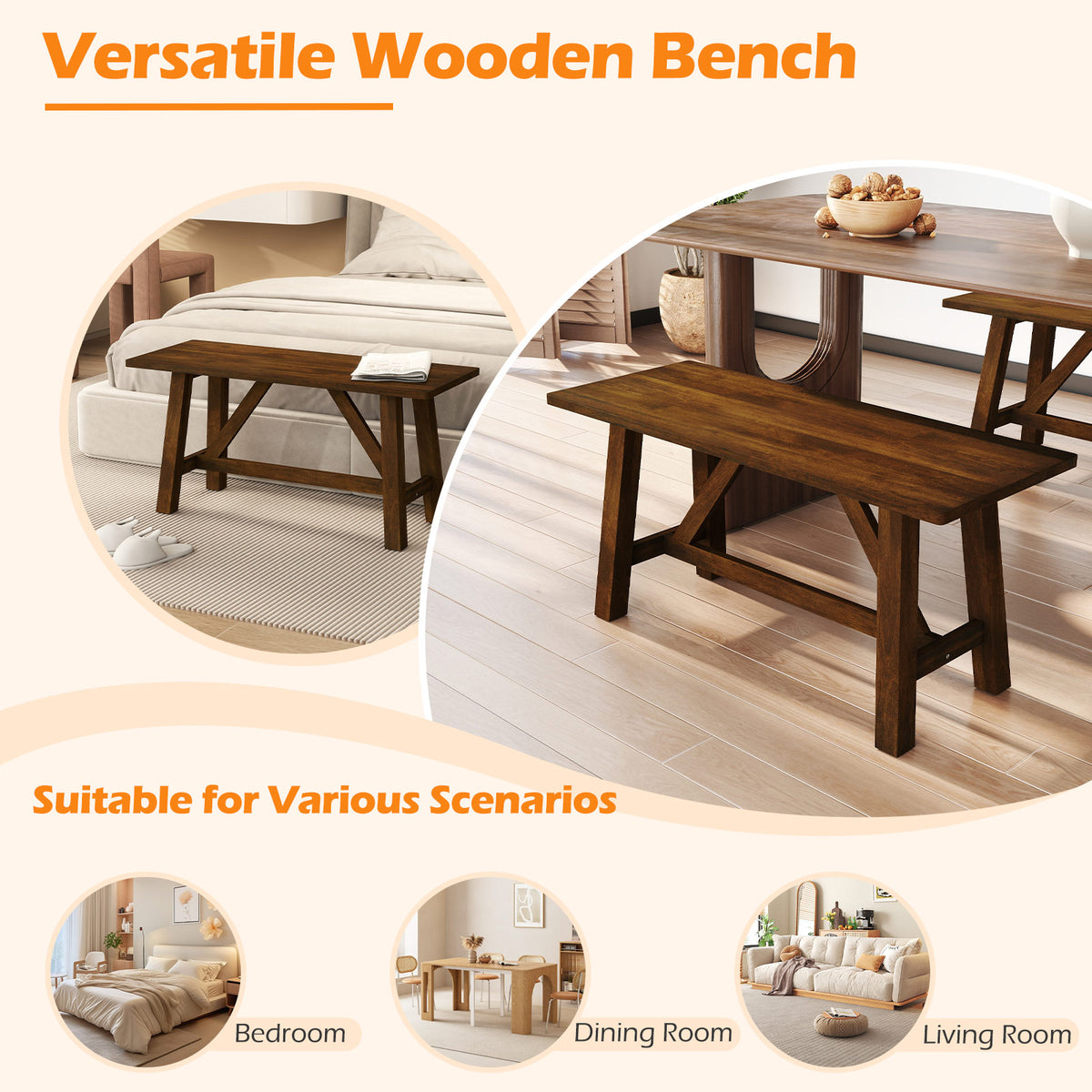 Wooden Entryway Bench Farmhouse Dining with 400 LBS Weight Capacity