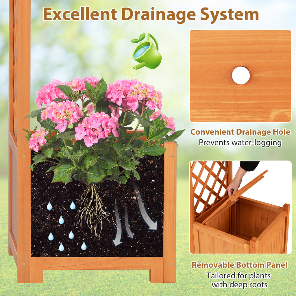 Wooden Garden Arbor with Planter Boxes & Trellis - Orange