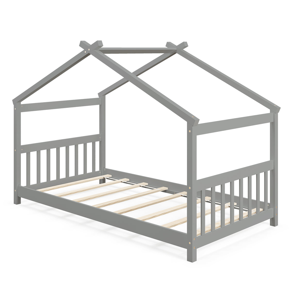 Twin Size Wooden House Bed, Gray