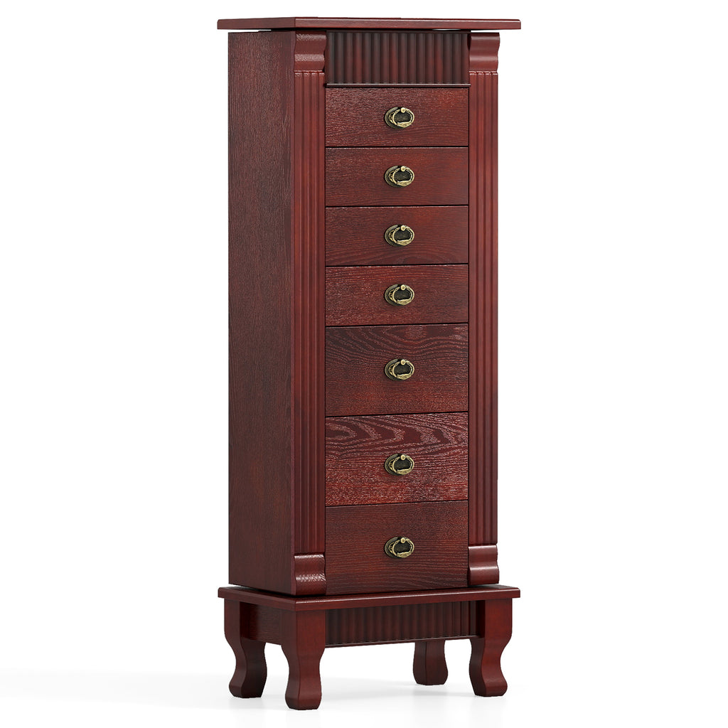 Wooden Jewelry Armoire Cabinet with Drawers - 15" x 9" x 38.5", Brown