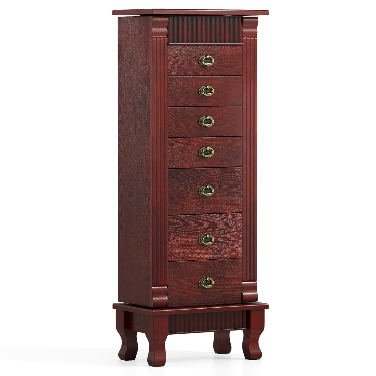 Wooden Jewelry Armoire Cabinet with Drawers - 15" x 9" x 38.5", Brown