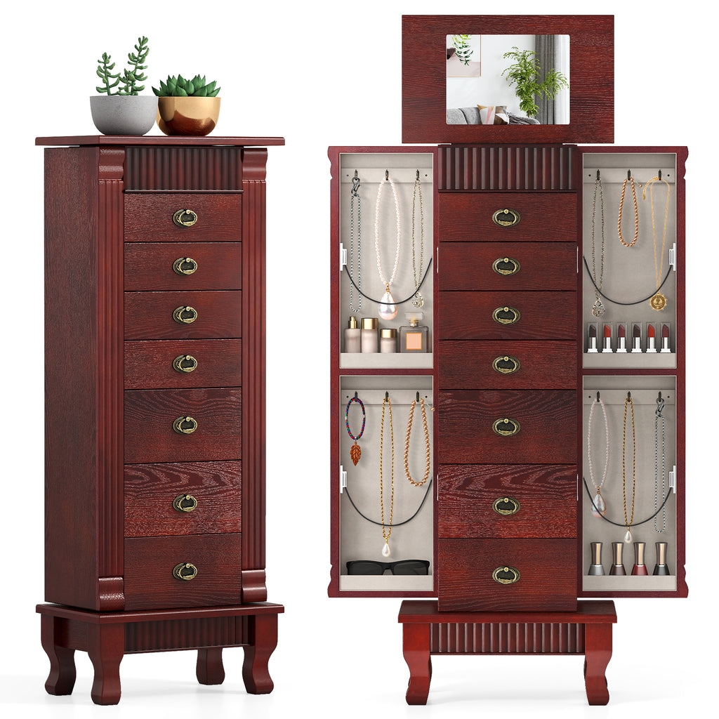 Wooden Jewelry Armoire Cabinet with Drawers - 15" x 9" x 38.5", Brown