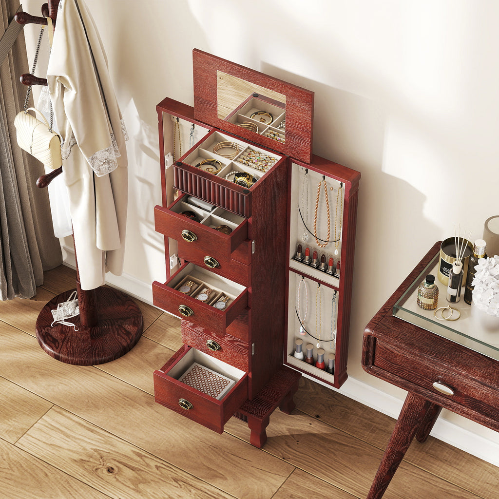 Wooden Jewelry Armoire Cabinet with Drawers - 15" x 9" x 38.5", Brown