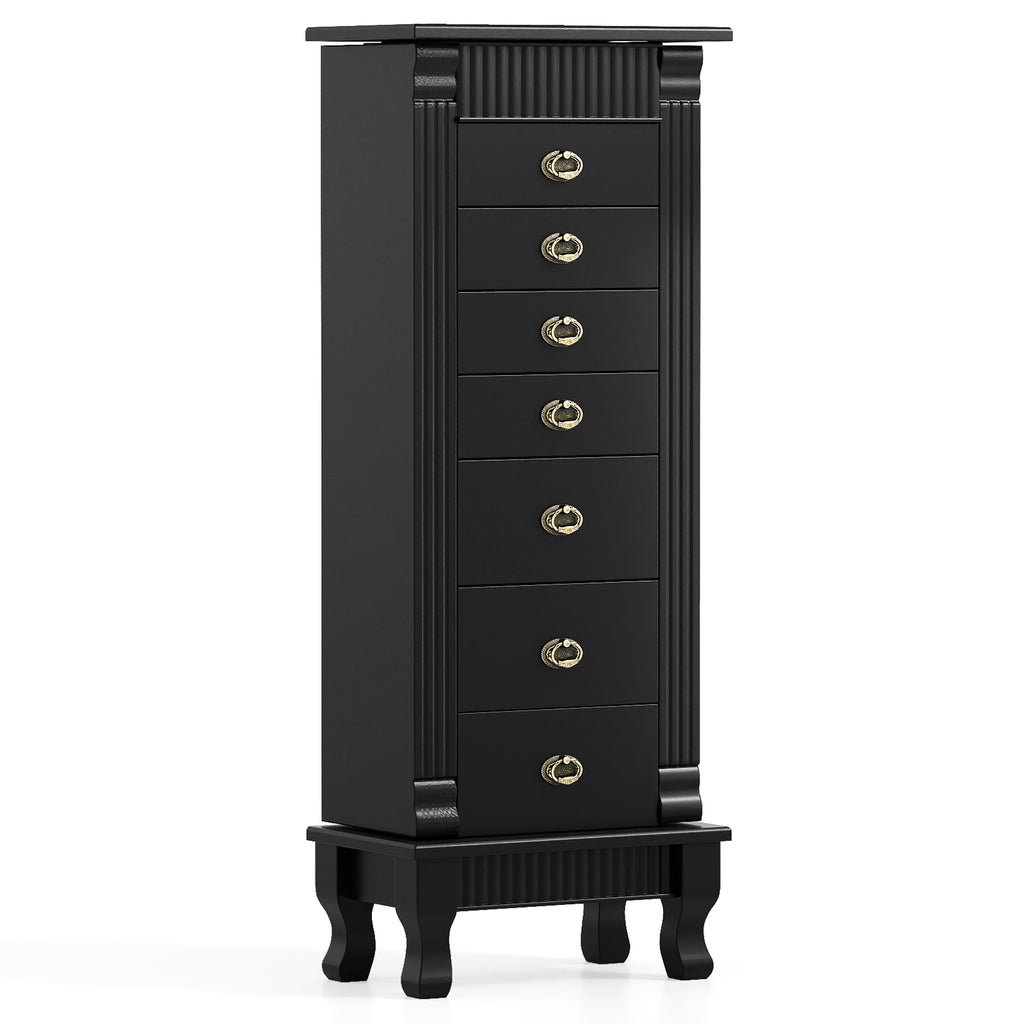Wooden Jewelry Armoire Cabinet Storage with Drawers - Black, 15" x 9" x 38.5"