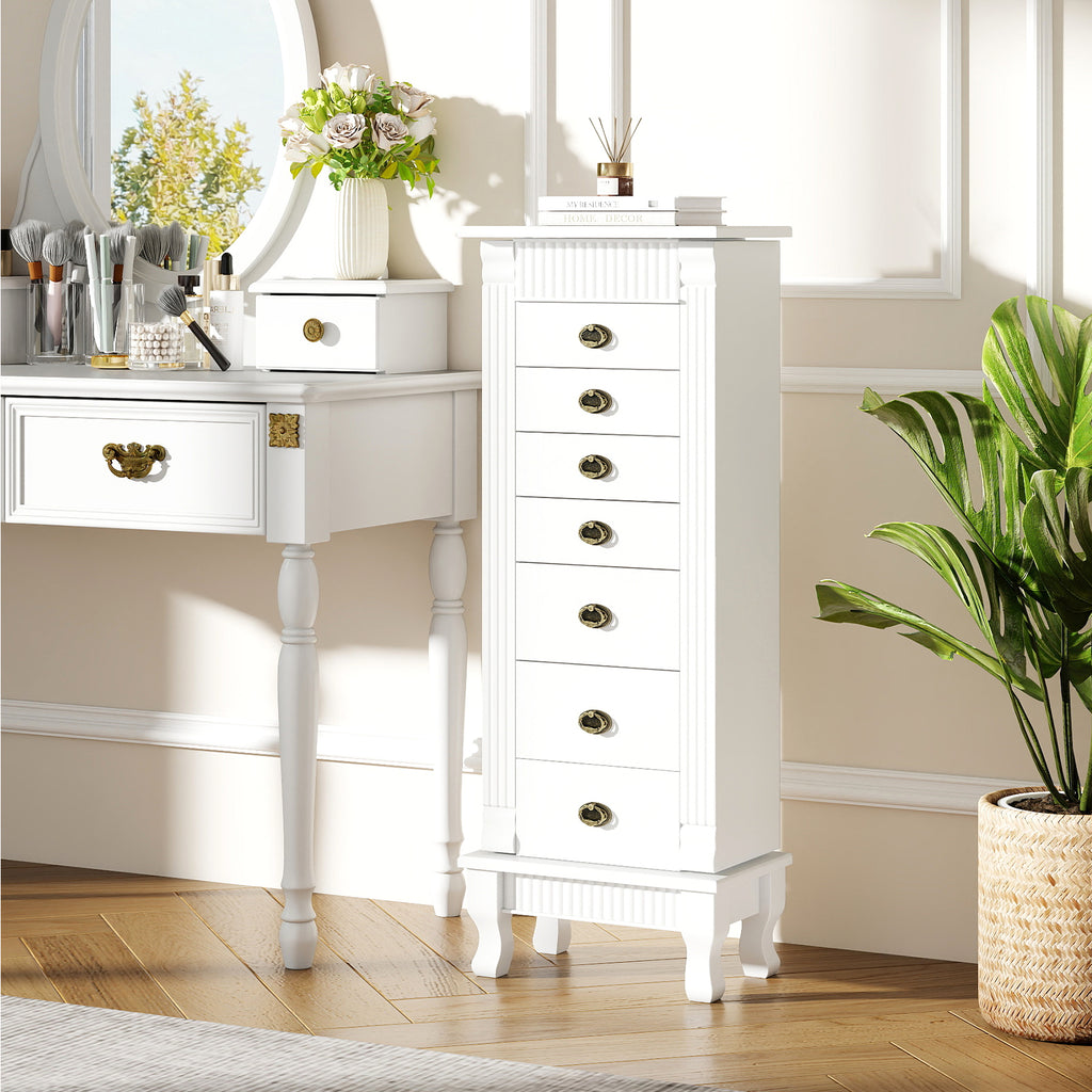 Wooden Jewelry Armoire Cabinet with Drawers - White, 15" x 9" x 38.5"