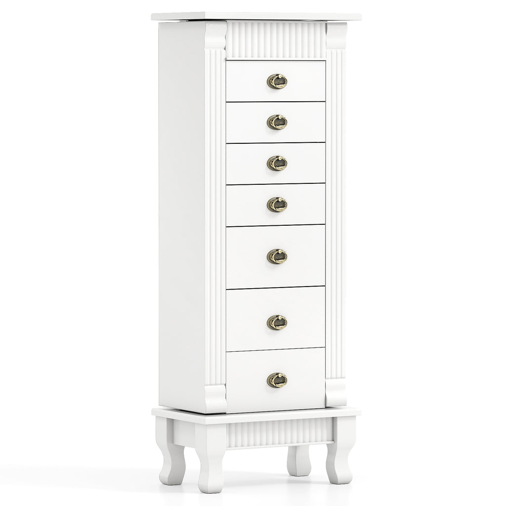 Wooden Jewelry Armoire Cabinet with Drawers - White, 15" x 9" x 38.5"