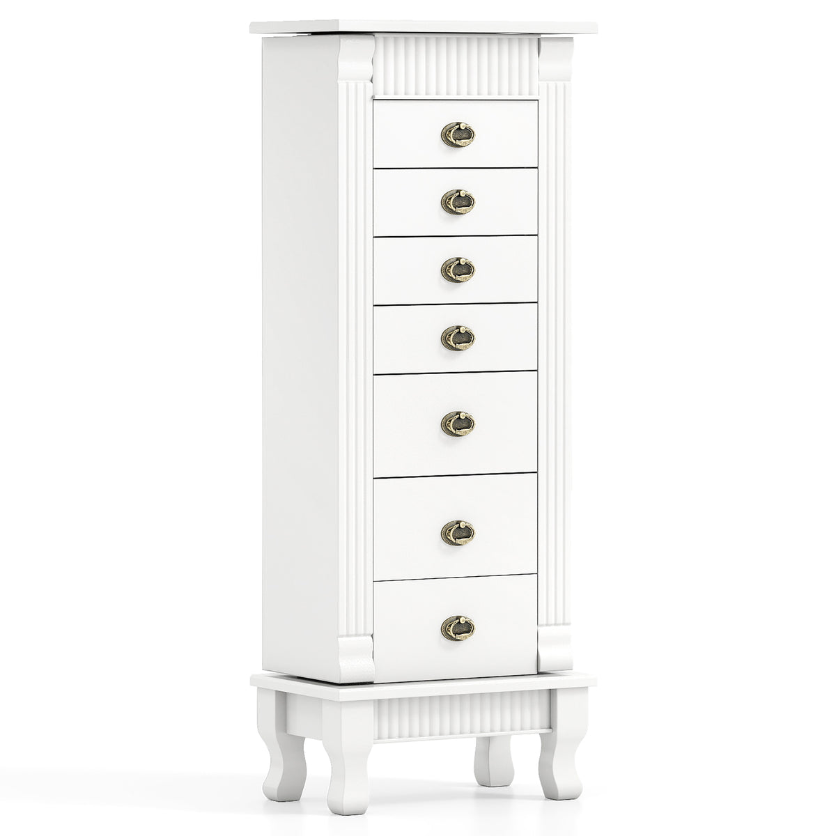 Wooden Jewelry Armoire Cabinet with Drawers - White, 15" x 9" x 38.5"