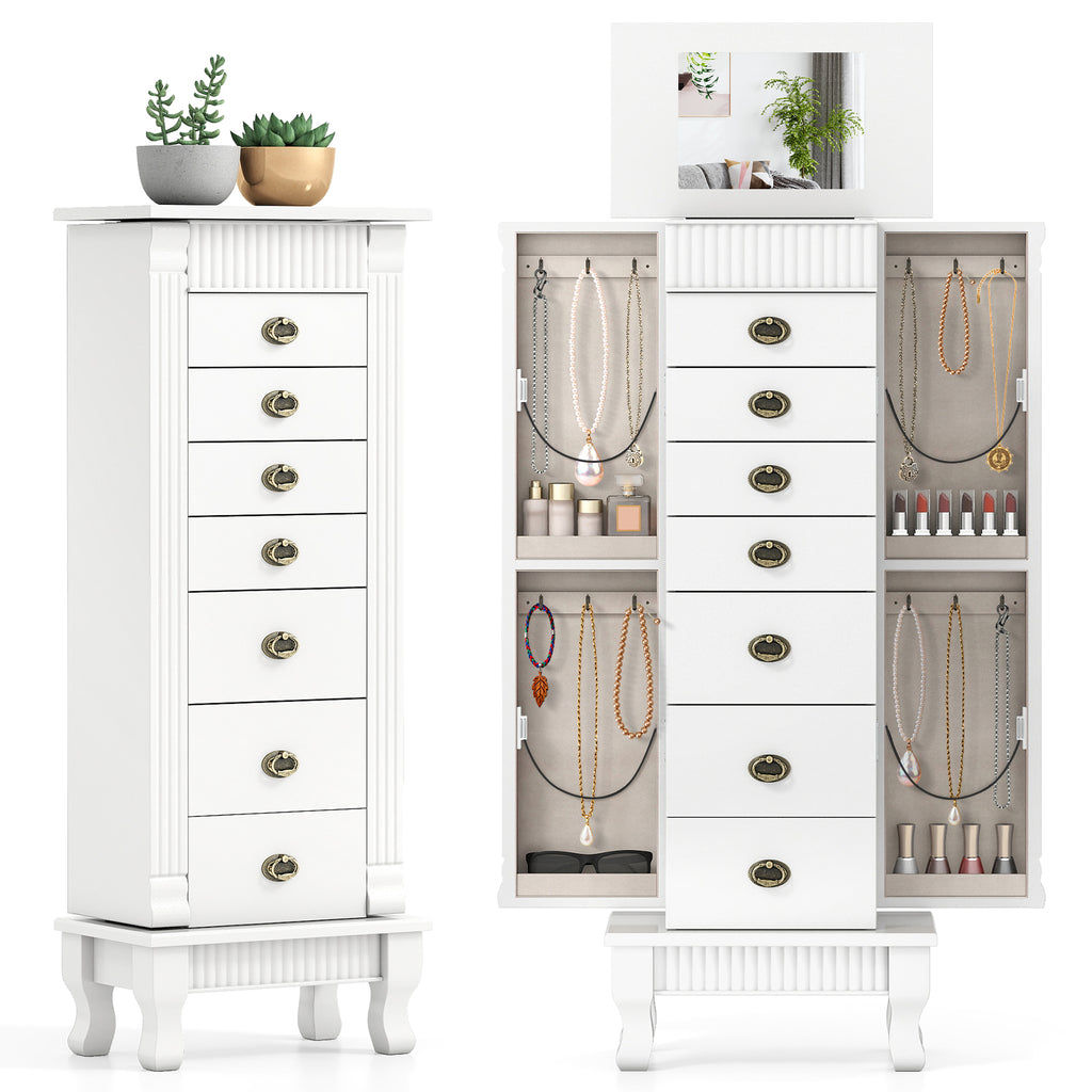 Wooden Jewelry Armoire Cabinet with Drawers - White, 15" x 9" x 38.5"