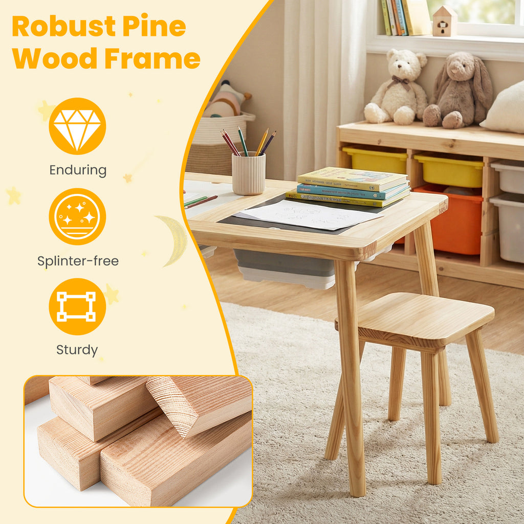 Kids Wooden Activity Table Set with Foldable Storage Bins - Natural