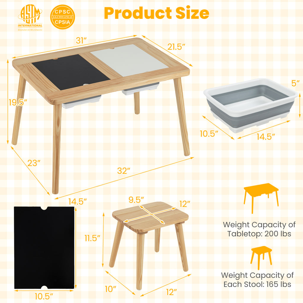Kids Wooden Activity Table Set with Foldable Storage Bins - Natural