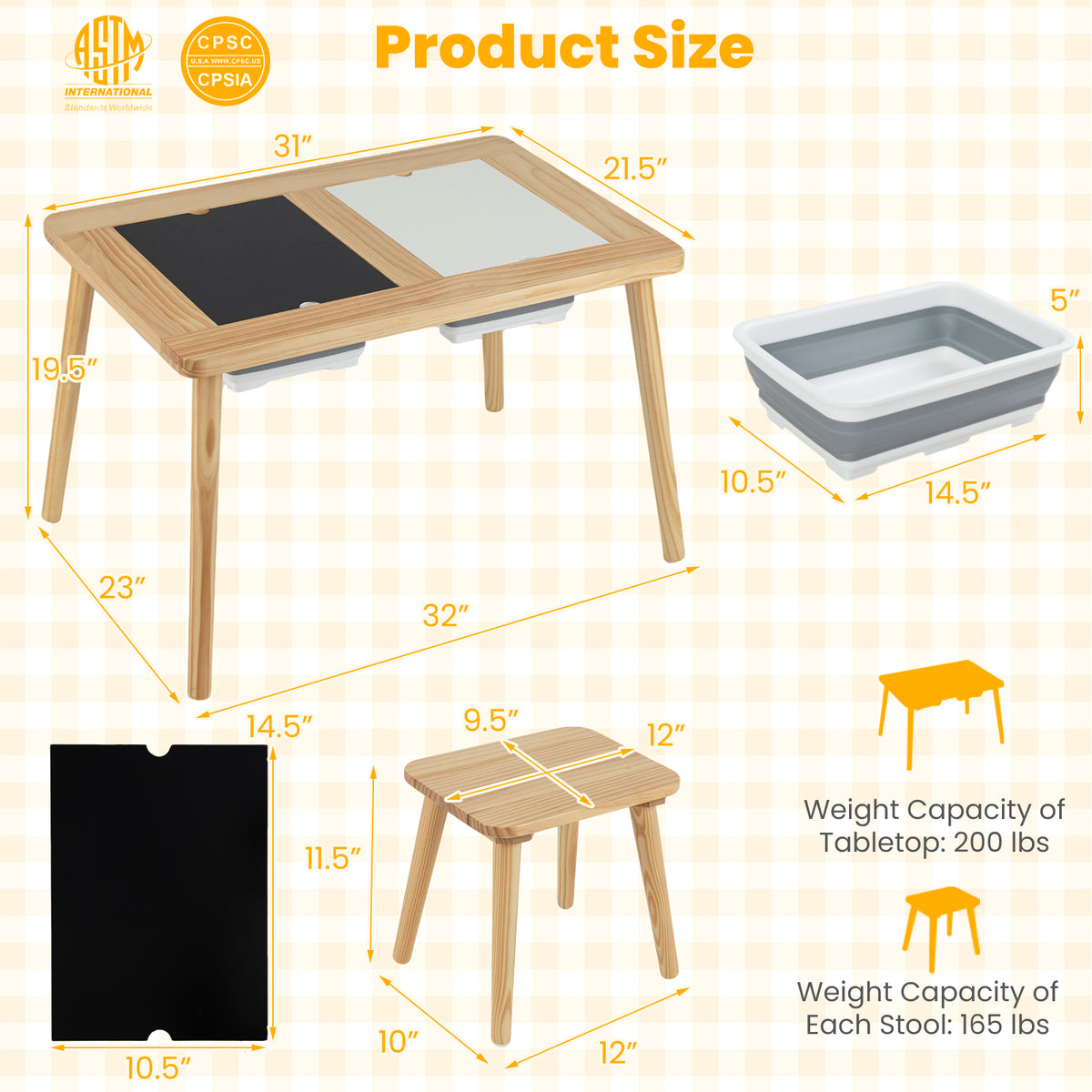 Kids Wooden Activity Table Set with Foldable Storage Bins - Natural