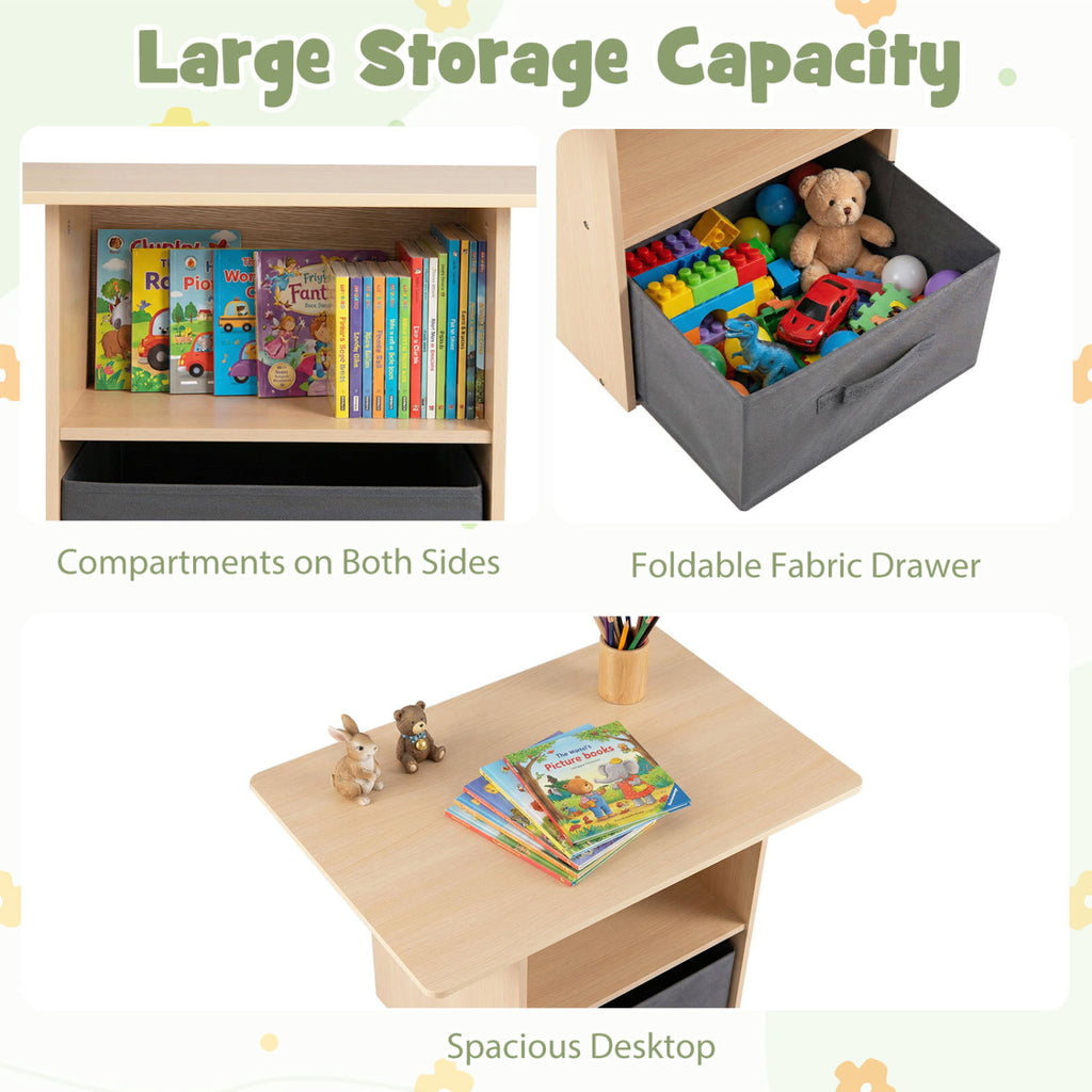 Wooden Kids Table and Chairs Set with 2 Open Storage Compartments - Green, Safe & Easy to Clean