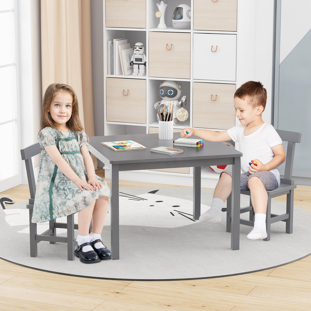 Kids Wooden Table and 2 Chairs Set - Gray, Sturdy, Safe & Space-Saving