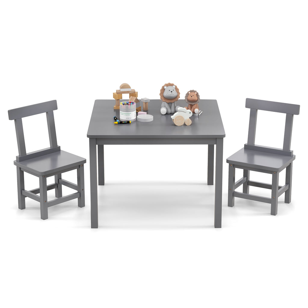 Kids Wooden Table and 2 Chairs Set - Gray, Sturdy, Safe & Space-Saving