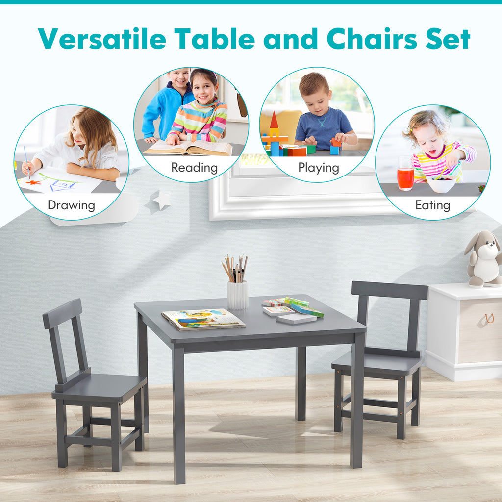 Kids Wooden Table and 2 Chairs Set - Gray, Sturdy, Safe & Space-Saving