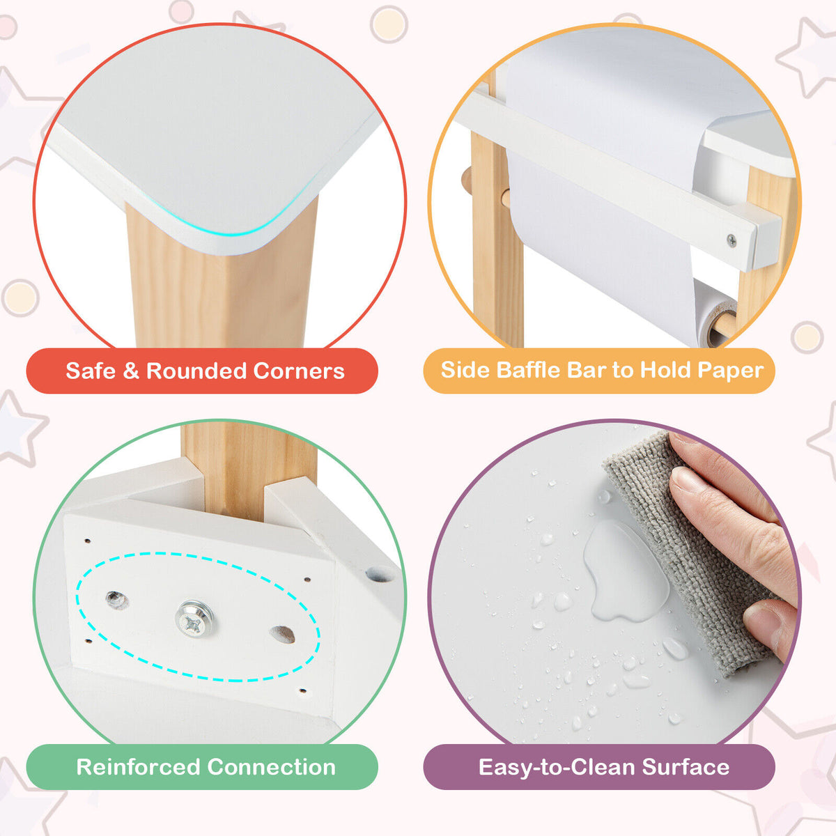 Kids Art Table and Chair Set with Drawer, Paper Roll & Markers - White