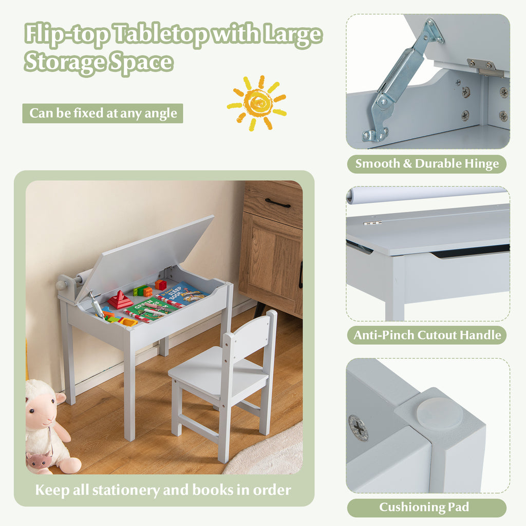 Kids Wooden Table and Chair Set with Storage & Gray Paper Roll Holder – Durable & Safe