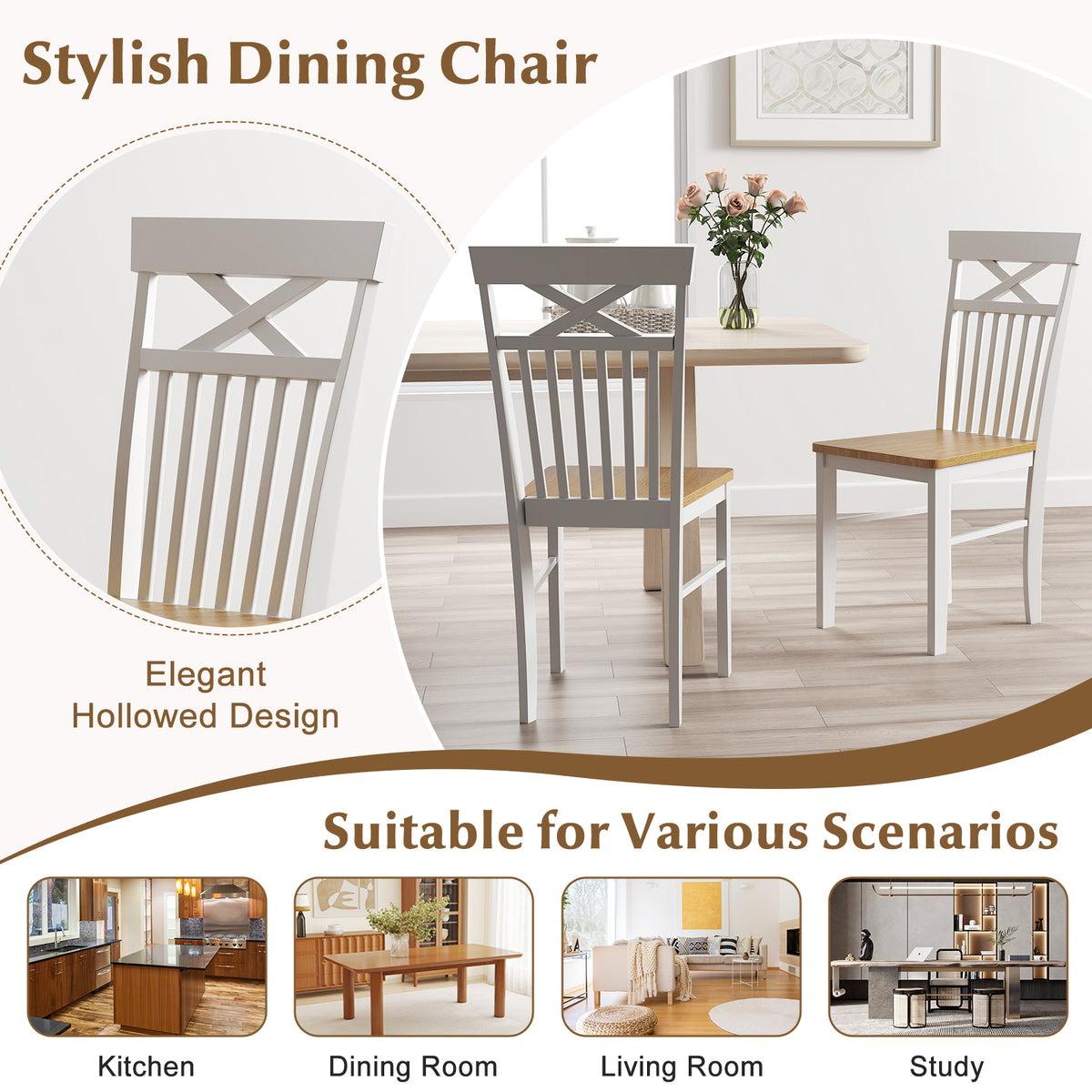 Wooden Dining Chair Set of 2 - Natural