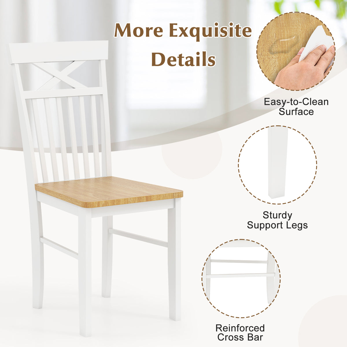 Wooden Dining Chair Set of 2 - Natural