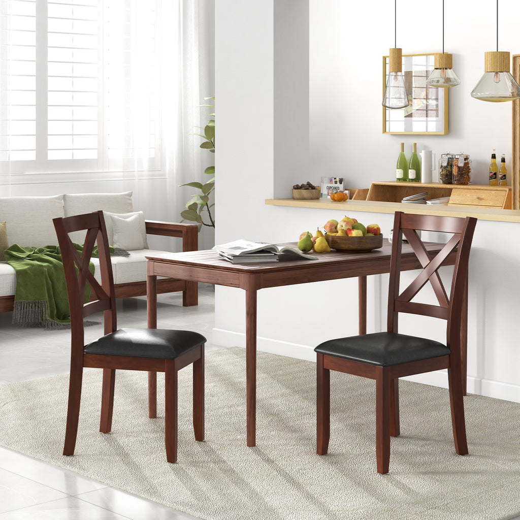 Wooden Dining Chairs with Padded Seat, Set of 2 - Style 1, Black