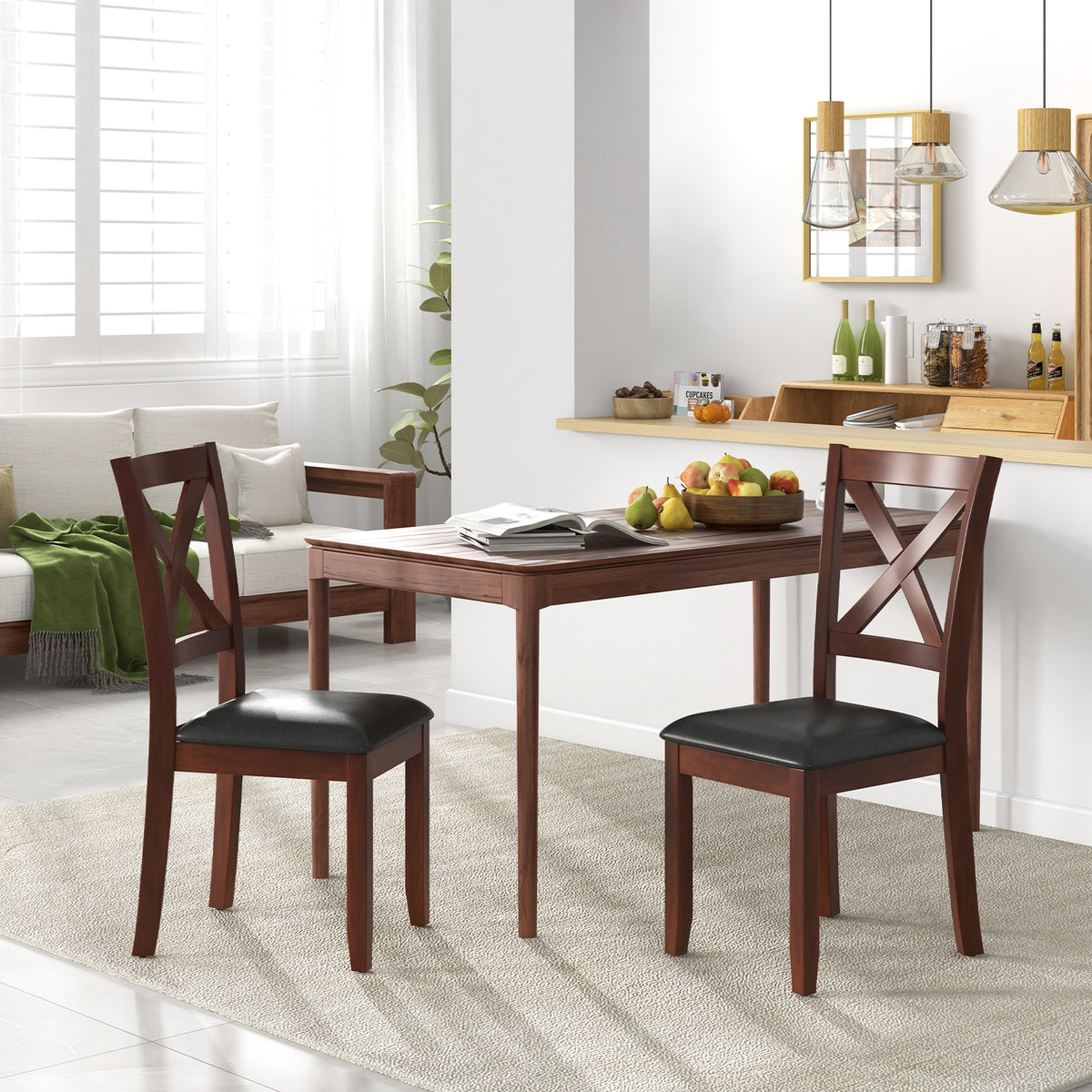 Wooden Dining Chairs with Padded Seat, Set of 2 - Style 1, Black