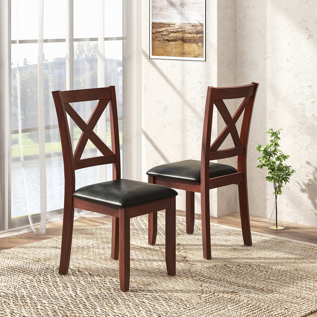 Wooden Dining Chairs with Padded Seat, Set of 2 - Style 1, Black