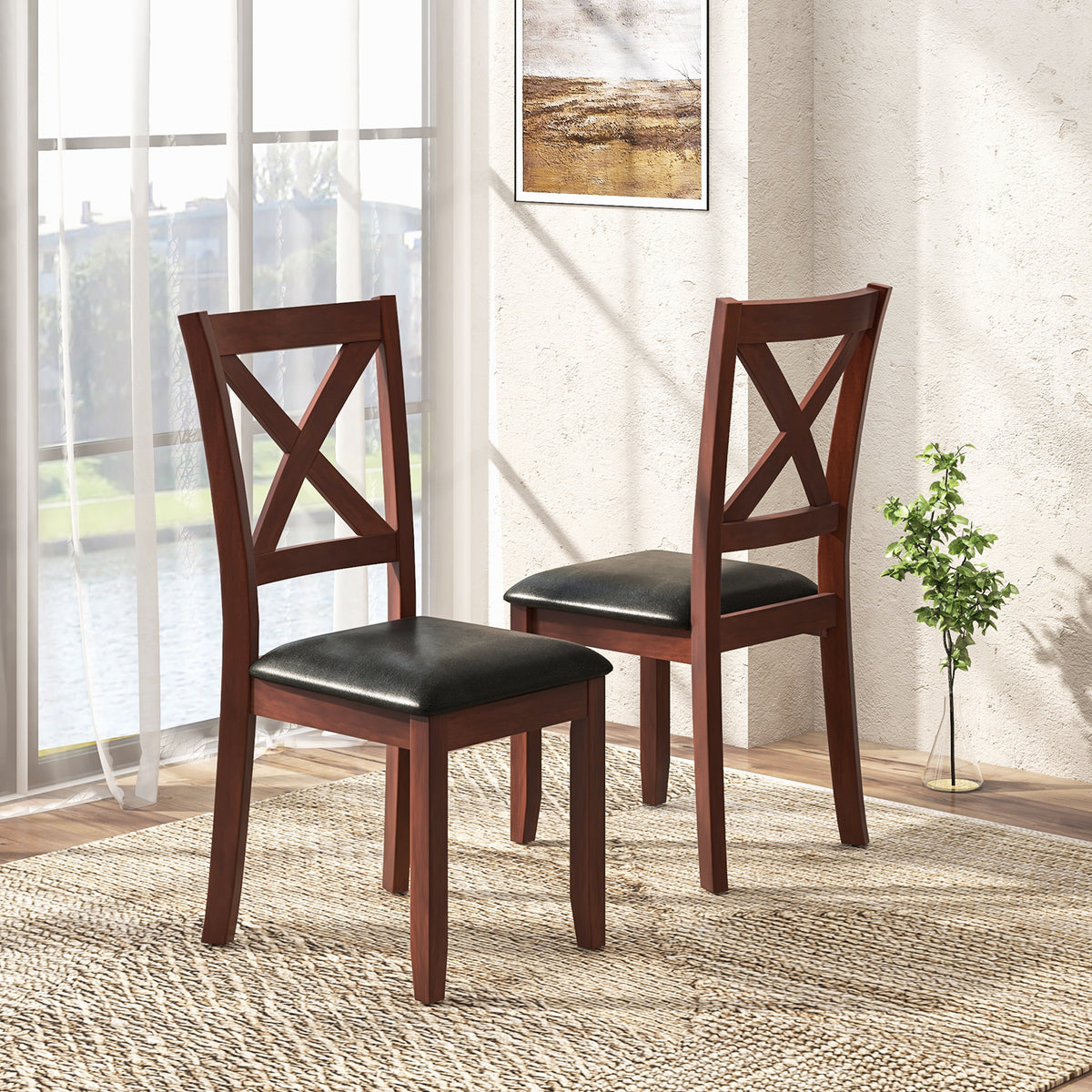 Wooden Dining Chairs with Padded Seat, Set of 2 - Style 1, Black
