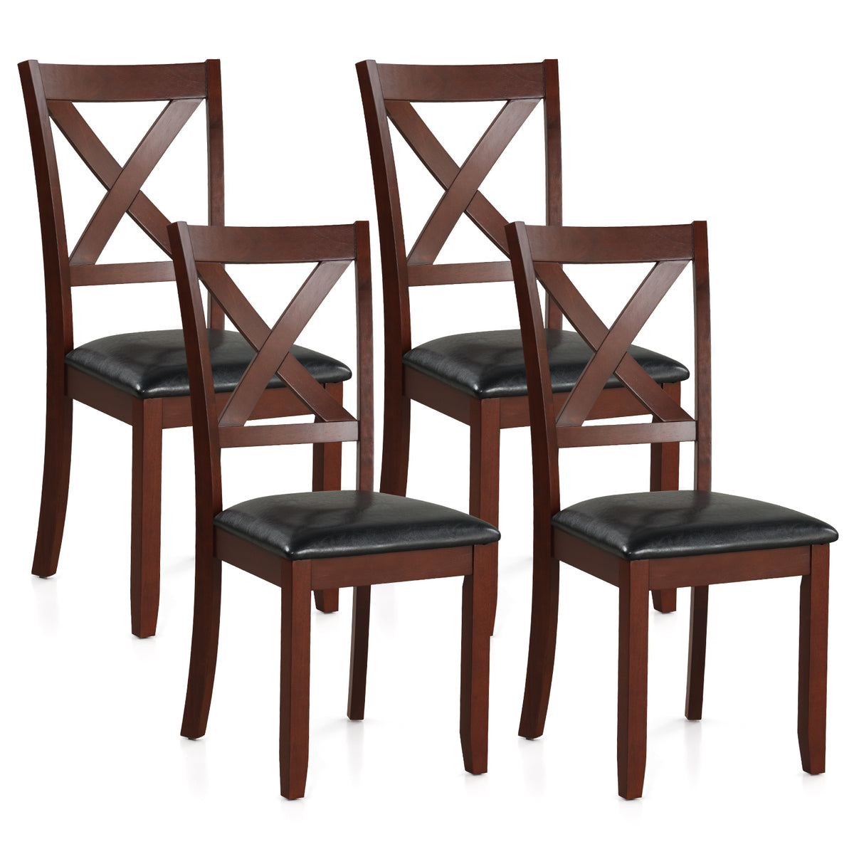 Wooden Dining Chairs with Padded Seat, Set of 2 - Style 1, Black