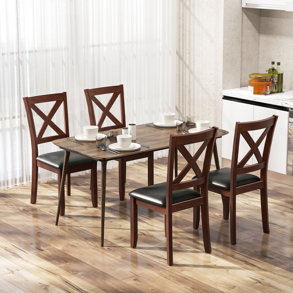 Wooden Dining Chairs with Padded Seat, Set of 2 - Style 1, Black