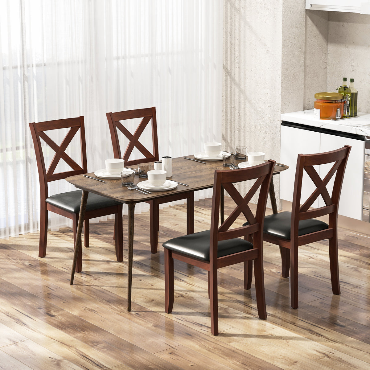 Wooden Dining Chairs with Padded Seat, Set of 2 - Style 1, Black