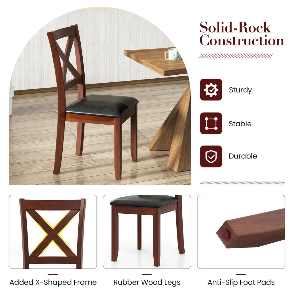 Wooden Dining Chairs with Padded Seat, Set of 2 - Style 1, Black