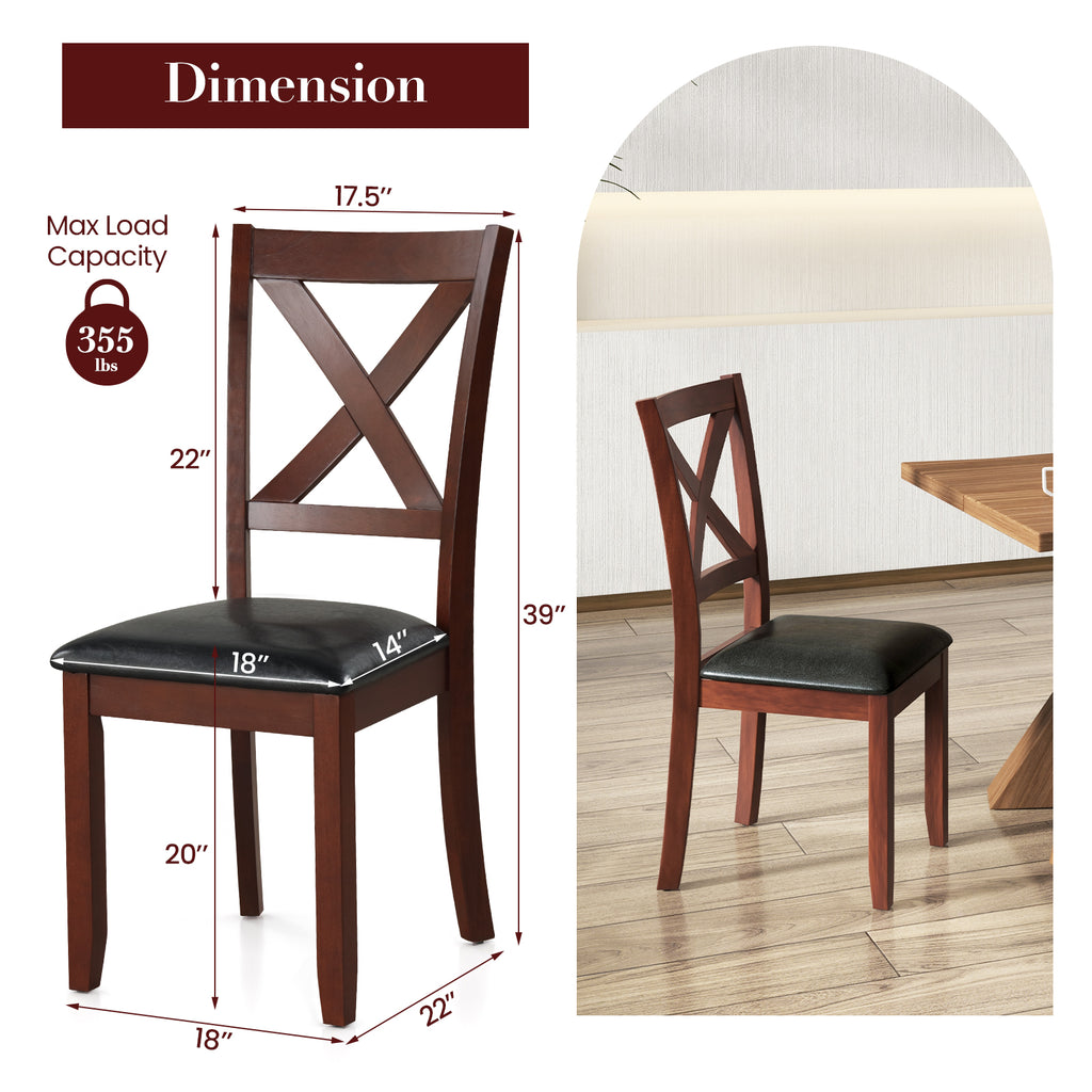 Wooden Dining Chairs with Padded Seat, Set of 2 - Style 1, Black