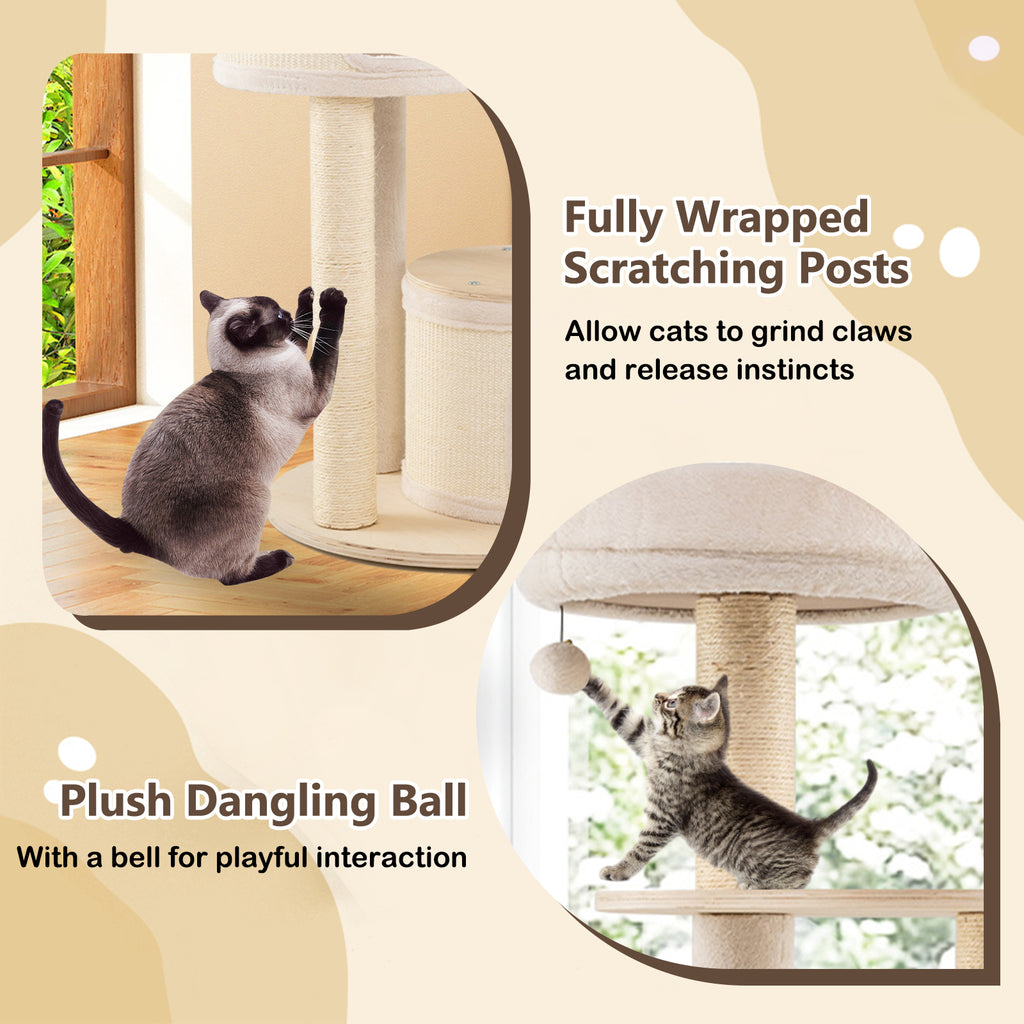 Wooden Kitten Tower with Sisal Posts & 2 Condos - Natural Finish