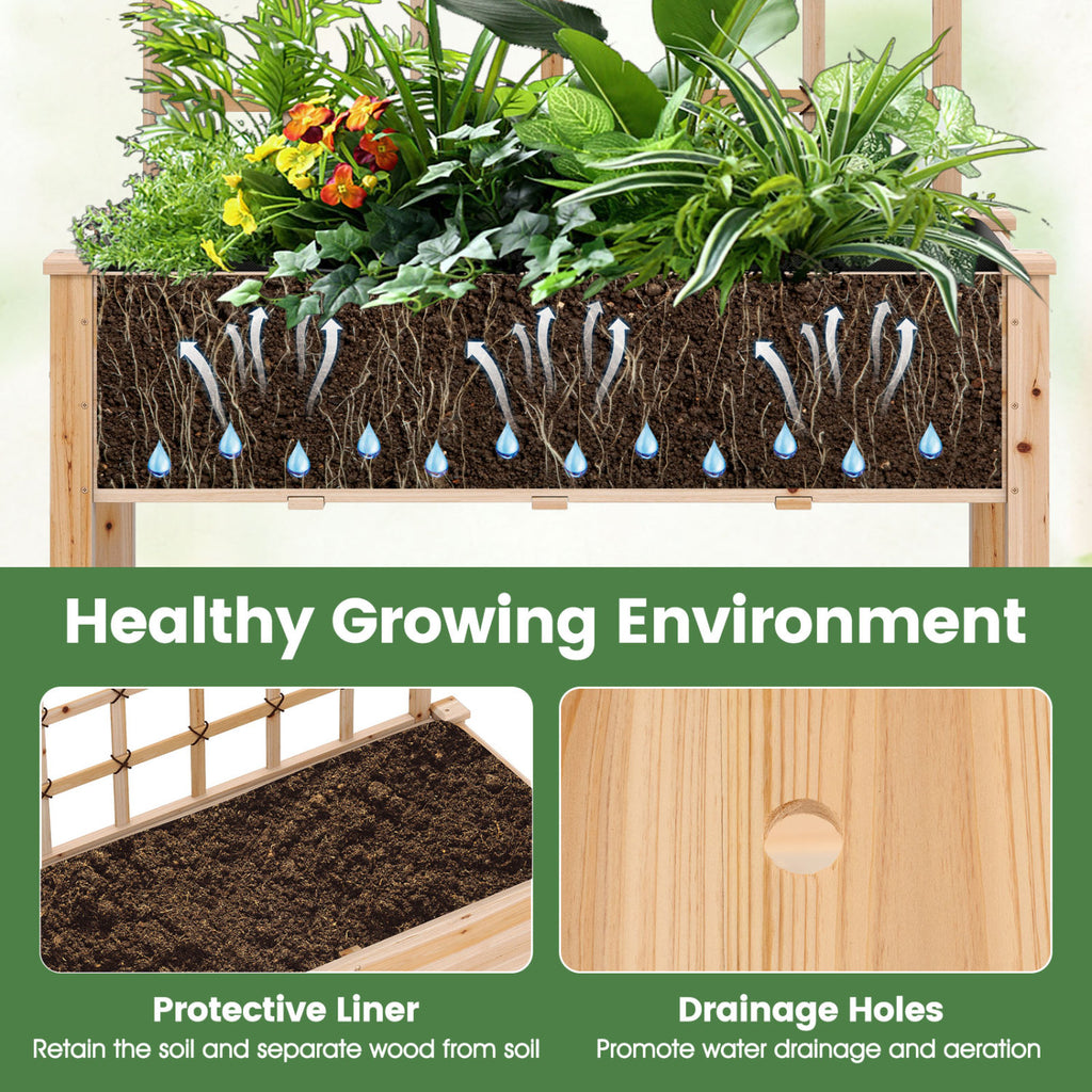 Wooden Mobile Raised Garden Bed on Wheels with Trellis