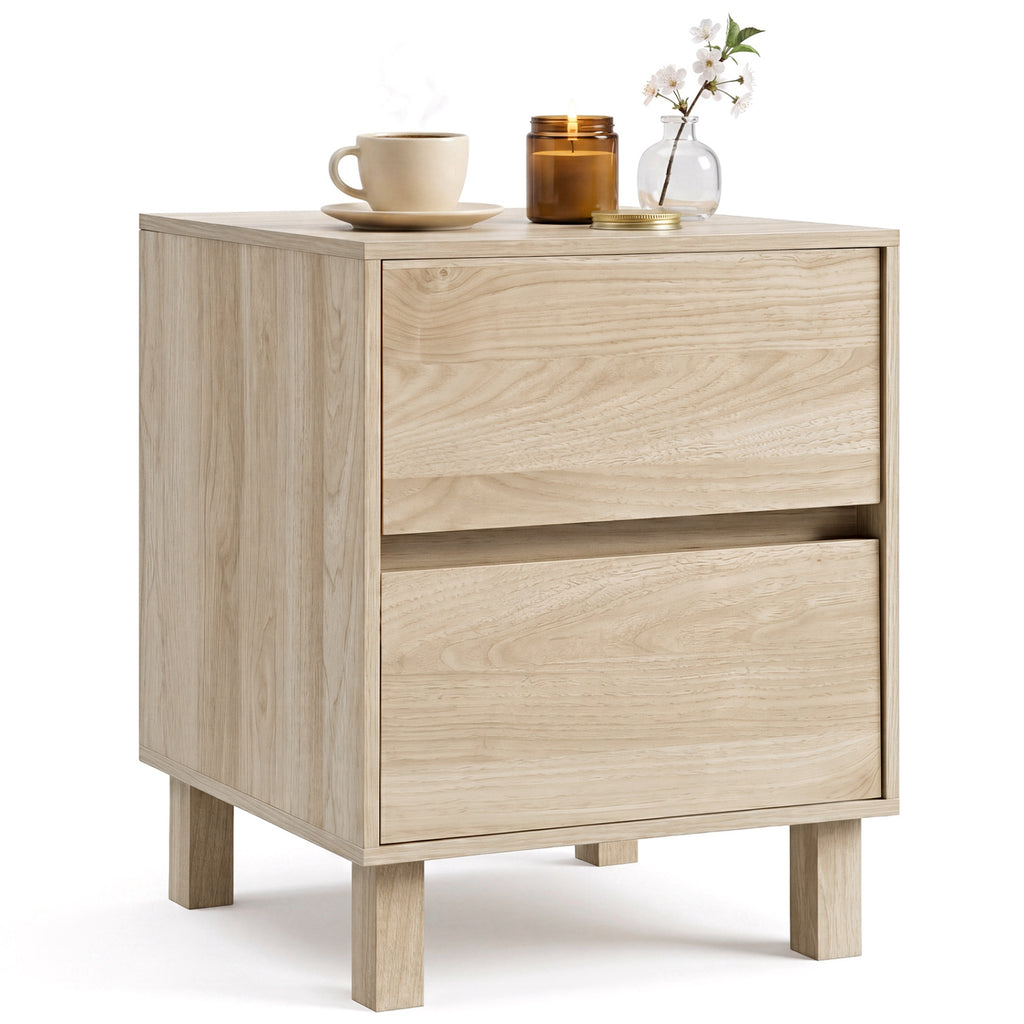 Wooden End Table with 2 Storage Drawers, Natural - Set of 1