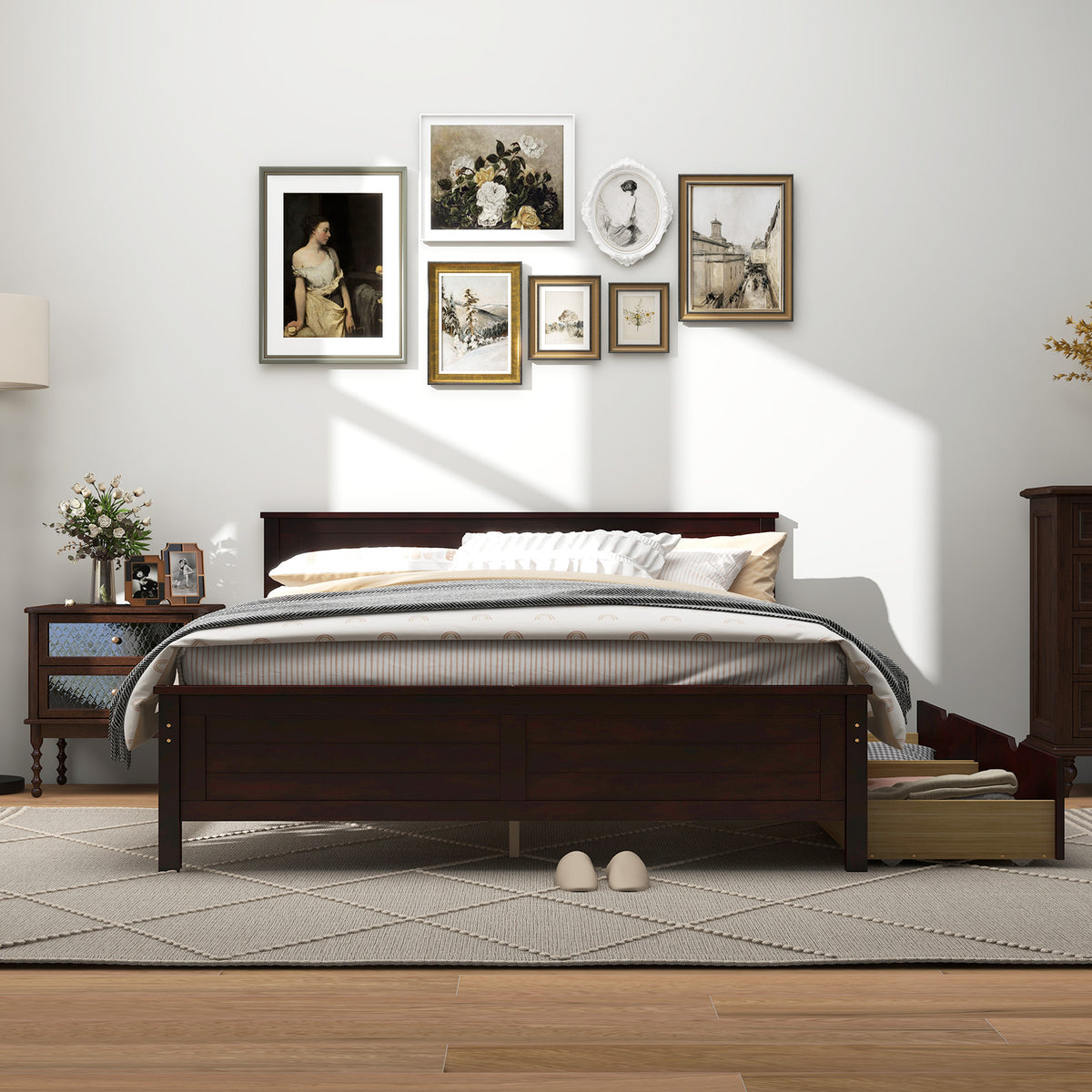 Full Size Bed Frame with Storage Drawers, Espresso