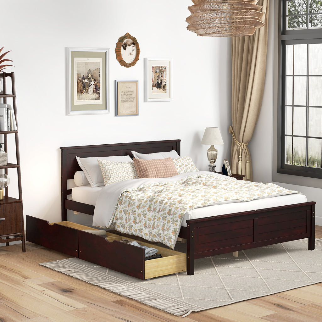 Full Size Bed Frame with Storage Drawers, Espresso