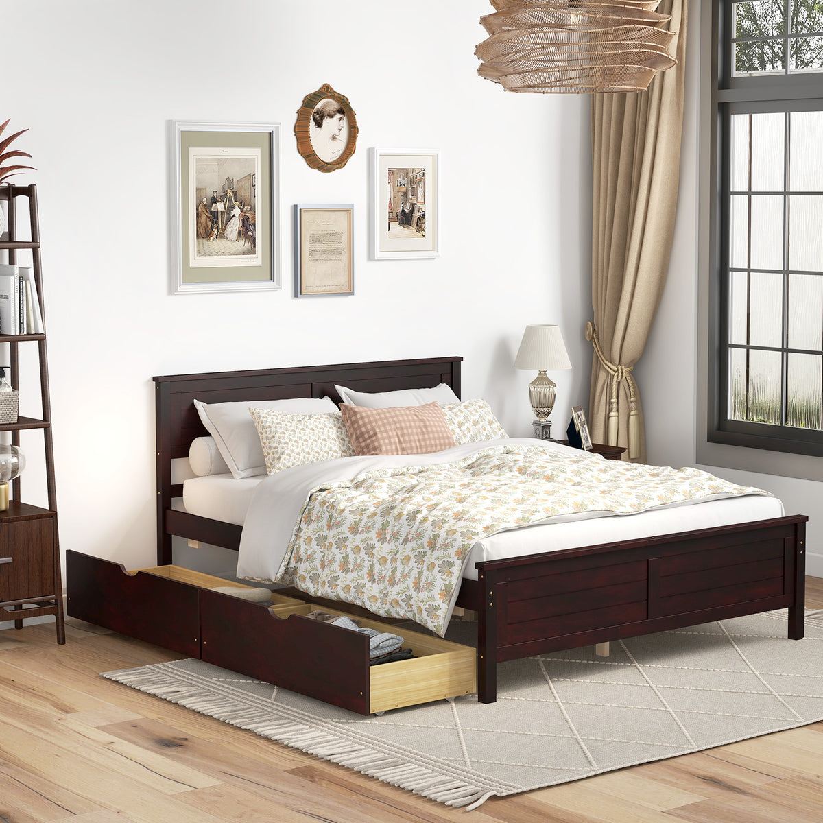 Full Size Bed Frame with Storage Drawers, Espresso