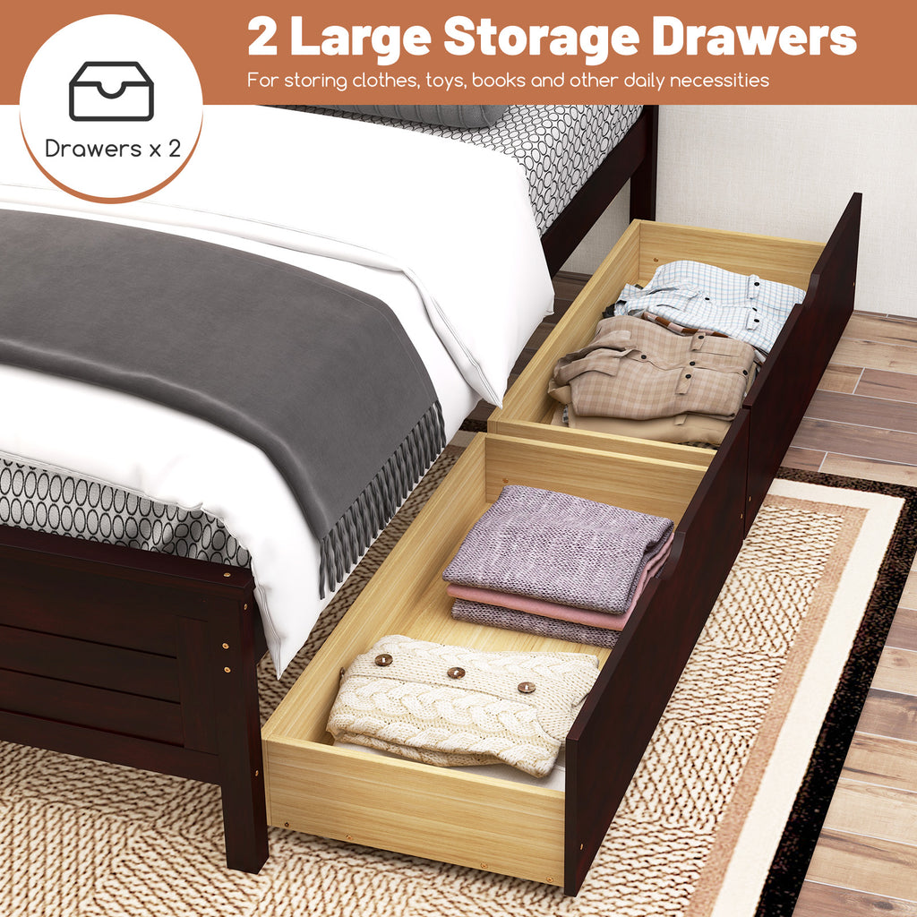 Full Size Bed Frame with Storage Drawers, Espresso