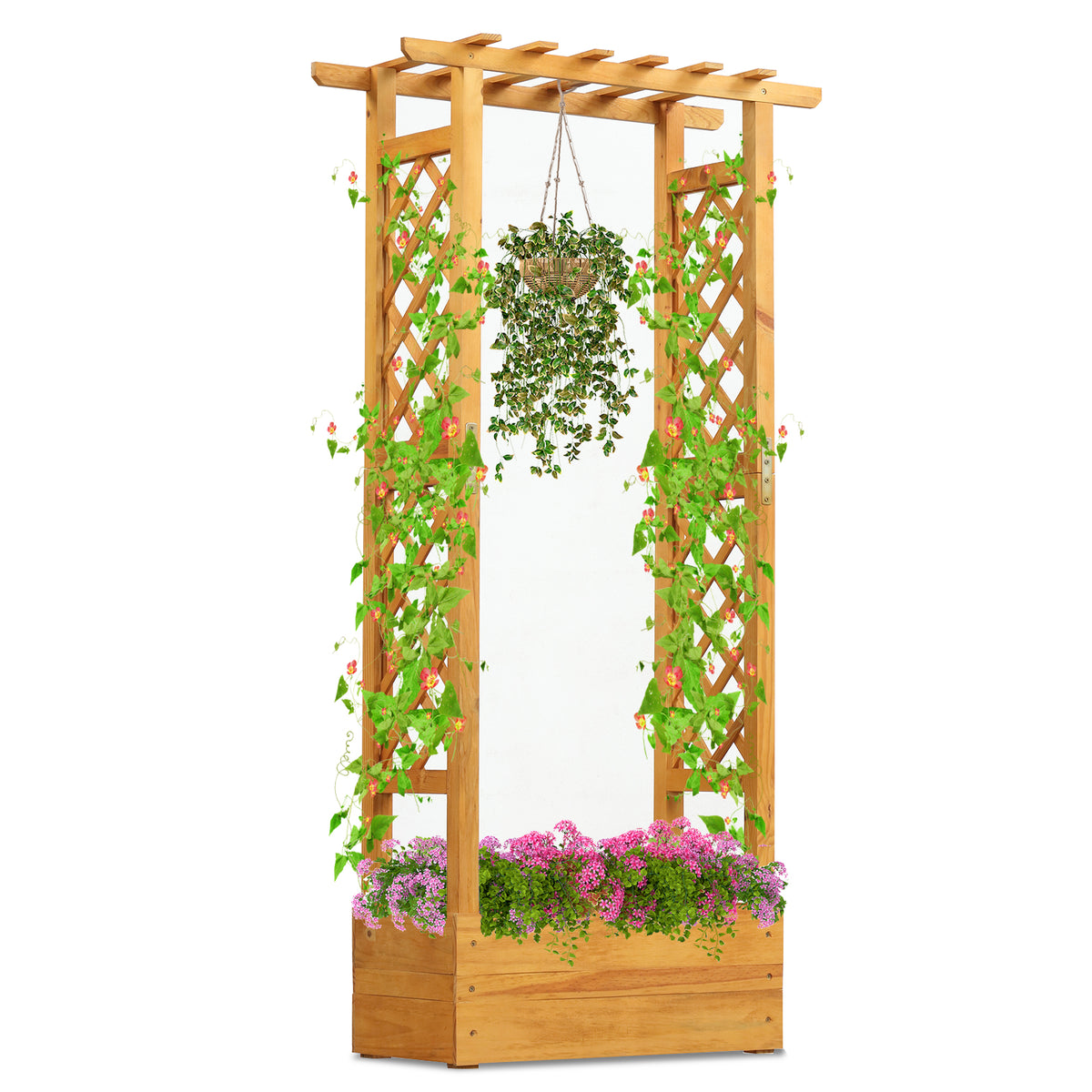 Wooden Raised Garden Bed with Lattice Trellis and Roof - 60 Inch, Orange