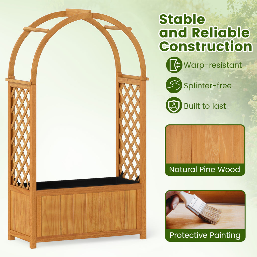 Wooden Raised Garden Bed with Lattice Trellis and Arched Roof