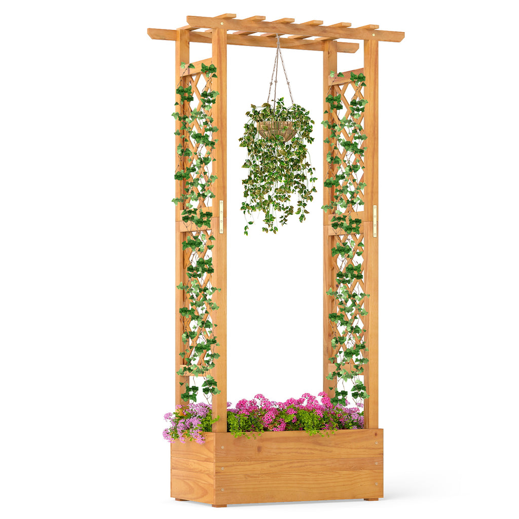 Wooden Raised Garden Bed with Lattice Trellis and Roof - 60 Inch, Orange
