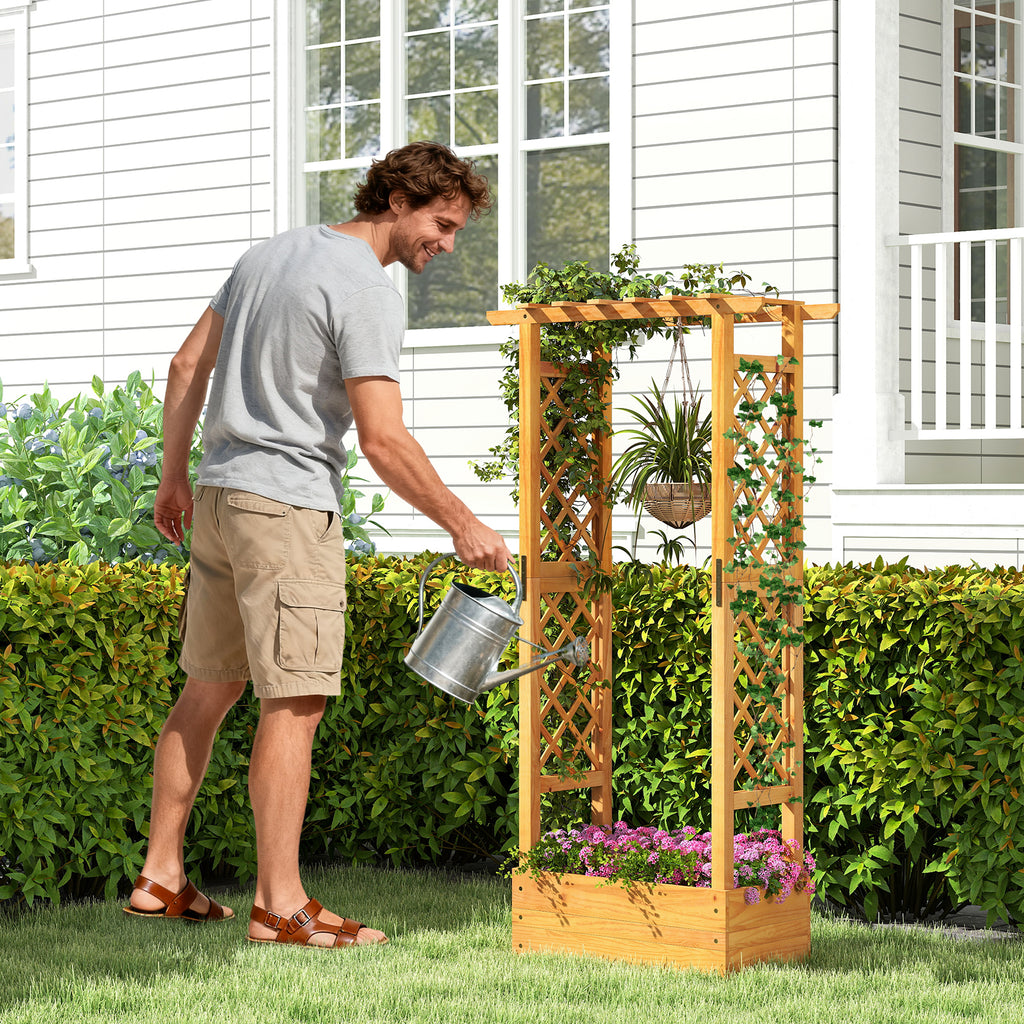 Wooden Raised Garden Bed with Lattice Trellis and Roof - 60 Inch, Orange
