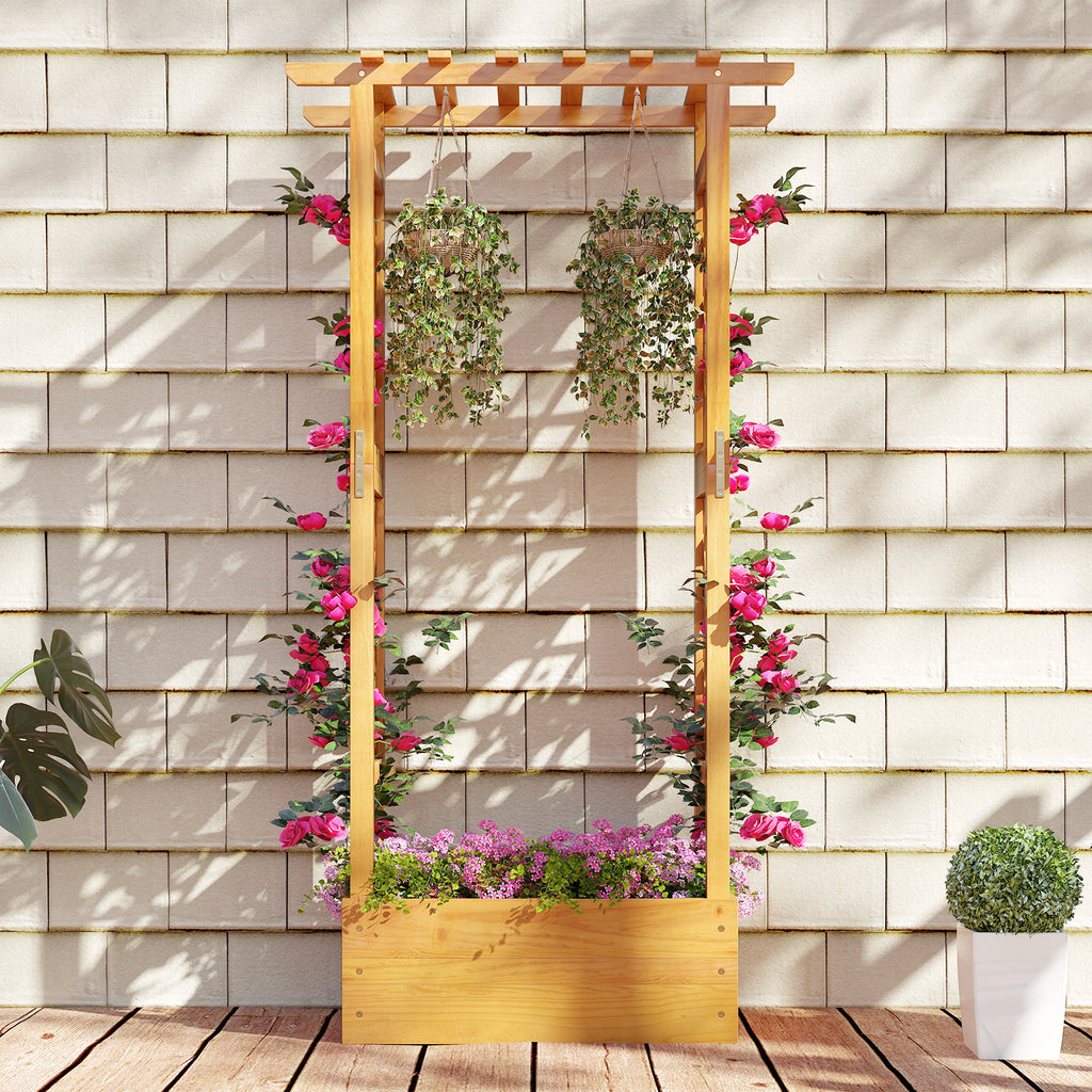 Wooden Raised Garden Bed with Lattice Trellis and Roof - 60 Inch, Orange