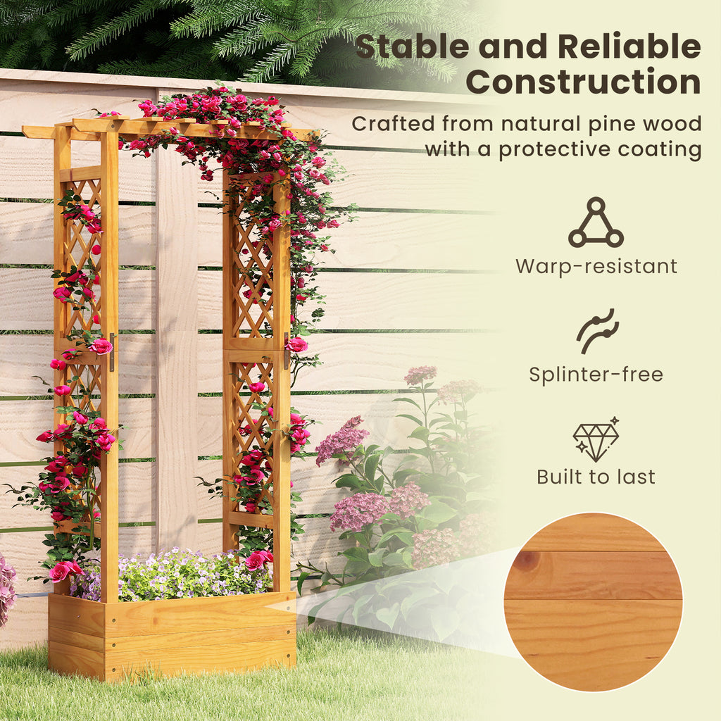 Wooden Raised Garden Bed with Lattice Trellis and Roof - 60 Inch, Orange