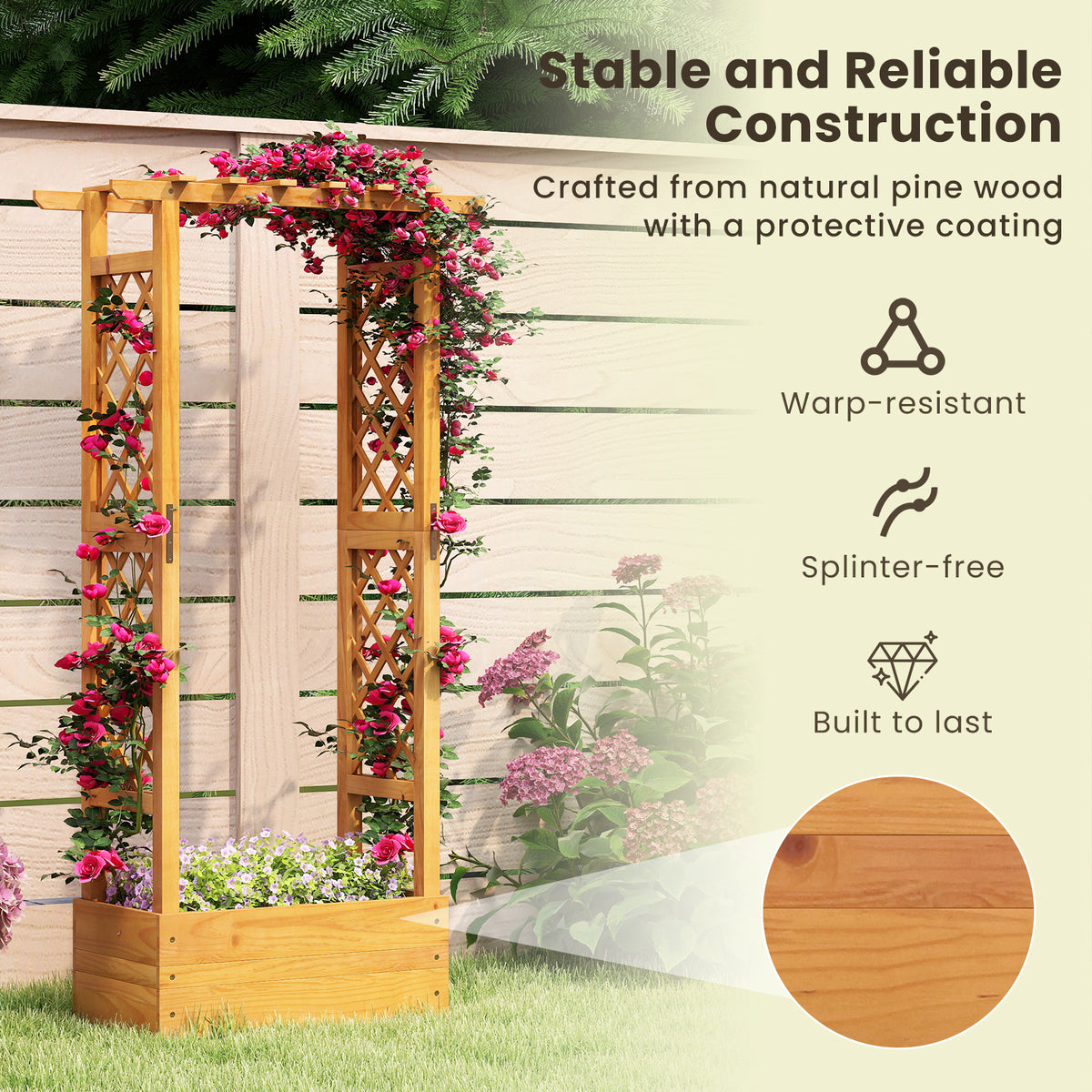 Wooden Raised Garden Bed with Lattice Trellis and Roof - 60 Inch, Orange